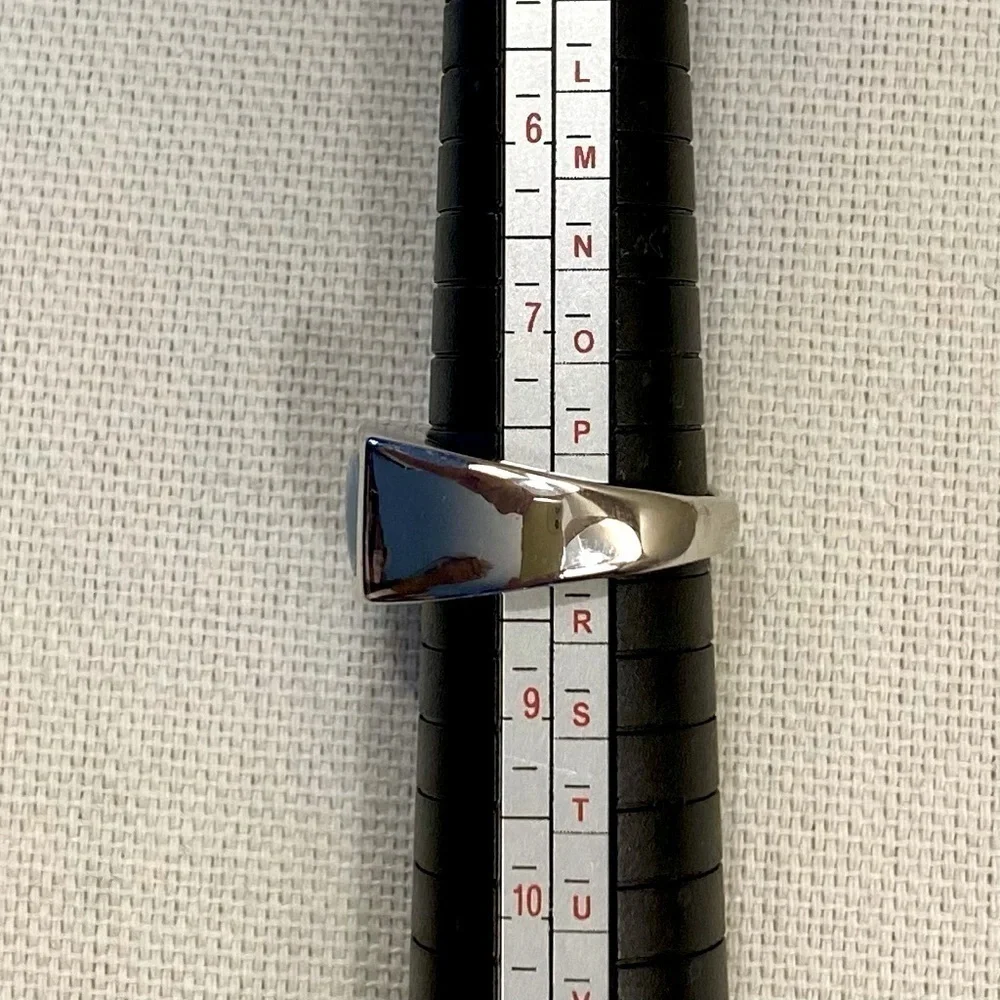 Silver Tone Ring Pale Blue Rectangle